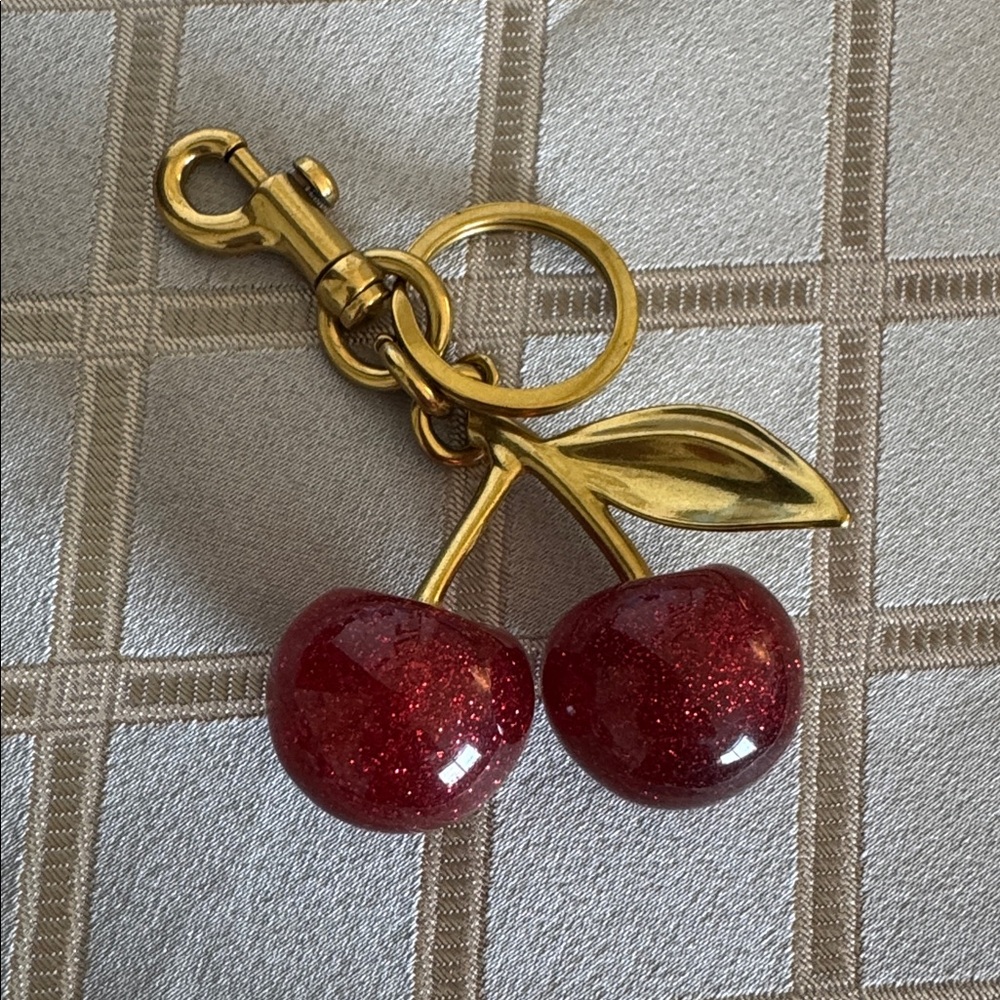 Resin Cherry Bag Charm with Gold Accents